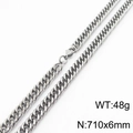 Men's 710mm x 6mm stainless steel cuban link chain necklace in polished silver tone - 6mm x 710mm (KN232917-ZZ)