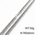 Silver stainless steel Cuban link necklace, 760x6mm size and 52g weight design - 6mm x 760mm (KN232918-ZZ)