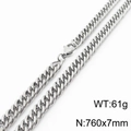 Titanium steel curb chain necklace in silver finish, size 760x7mm and 61g weight - 7mm x 760mm (KN232953-ZZ)