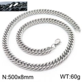 Polished silver stainless steel curb link chain necklace 8mm width 500mm length - 8mm x 500mm (KN233082-ZZ)
