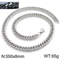 Chunky 8mm silver curb chain necklace in stainless steel with 550mm length and lobster clasp - 8mm x 550mm (KN233083-ZZ)