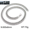 Polished silver stainless steel Cuban link chain 8mm width with lobster clasp - 8mm x 600mm (KN233084-ZZ)
