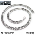 Silver stainless steel curb chain necklace 8mm width 710mm length with lobster clasp - 8mm x 710mm (KN233086-ZZ)