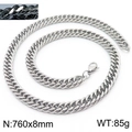 Silver curb chain titanium steel necklace 8mm width 760mm length with lobster clasp - 8mm x 760mm (KN233087-ZZ)