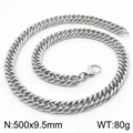 Silver titanium steel curb chain necklace 500x9.5mm for men in coiled display - 9.5mm x 500mm (KN232976-ZZ)