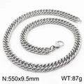 Silver stainless steel curb chain necklace with lobster clasp, 550x9.5mm size - 9.5mm x 550mm (KN232977-ZZ)