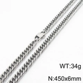 Silver stainless steel curb chain necklace 6mm width 450mm length weight 34g - 6mm x 450mm(KN232919-ZZ)