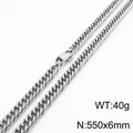 Silver stainless steel curb chain necklace 550x6mm with lobster clasp and metallic shine - 6mm x 550mm(KN232921-ZZ)