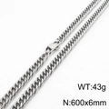 Silver stainless steel curb chain necklace 6mm width 60cm length weighing 43g - 6mm x 600mm(KN232922-ZZ)
