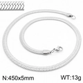 Sleek silver stainless steel snake chain necklace 5mm width, model N:450x5mm, 13g weight - 450x5mm / Silver