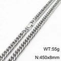 Poliertes Silber Edelstahl Panzerkette Halskette für Herren, Größe 450x8mm - 45cm Kettenlänge / ca. 55g (KN232814-ZZ)
