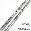 Poliertes silbernes Gliederketten-Halsband aus Edelstahl, 500mm x 8mm, 60g schwer - 50cm Kettenlänge / ca. 60g (KN232815-ZZ)