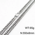 Silver cuban link chain necklace in stainless steel, 550x8mm size with 65g weight - 8mm*550mm Silver