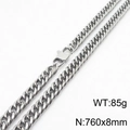Silver cuban curb chain necklace in stainless steel with lobster clasp and 85g weight - 8mm*760mm Silver