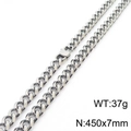 Cadena cubana de acero de titanio plateada con hebilla, 450x7mm, peso de 37g - 7mm x 450mm (KN233060-ZZ)