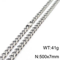 Collar de cadena cubana de acero de titanio plateado, 500x7mm 41g eslabón plano unisex - 7mm x 500mm (KN233061-ZZ)