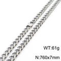 Silver titanium steel Cuban link necklace with 7mm width and 760mm length chain - 7mm x 760mm (KN233066-ZZ)