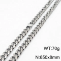 Silver stainless steel Cuban link chain necklace for men, 650mm long and 8mm wide - 8mm x 650mm (KN232790-ZZ)