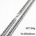 Silver curb chain necklace for men, weight 54g, size 450x8mm, stainless steel finish - 8mm x 450mm