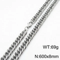 Silver curb chain necklace for men in stainless steel, 600x8mm size with lobster clasp - 8mm x 600mm