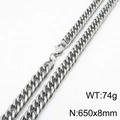 Silver curb chain necklace in stainless steel with lobster clasp, 650x8mm and 74g weight - 8mm x 650mm