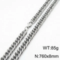 Silver cuban curb chain necklace in stainless steel 760x8mm with metallic luster - 8mm x 760mm
