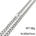 Zilveren roestvrijstalen schakelketting 450x7mm met rechthoekige baksluiting voor heren - 7mm x 450mm / Zilver