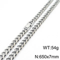 Silver stainless steel Cuban chain necklace, 650x7mm dimensions with secure clasp - 7mm x 650mm / Silver