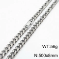 Silver titanium steel Cuban link chain necklace with box clasp, 500x8mm size - 8mm x 500mm / Silver