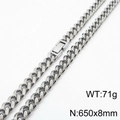 Silver stainless steel Cuban link necklace for men with fold-over clasp, 650x8mm size - 8mm x 650mm / Silver