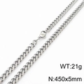 Collana a catena cubana in acciaio inossidabile argento con moschettone, 450x5mm - 5mm di Larghezza x 450mm di Lunghezza