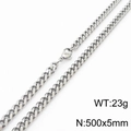 Collana a catena barbazzale in acciaio argento lunga 500mm e larga 5mm con finitura lucida - 5mm di Larghezza x 500mm di Lunghezza