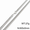 Collana a catena cubana in acciaio al titanio argento da 5mm con chiusura a moschettone - 5mm di Larghezza x 600mm di Lunghezza