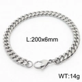 Polished silver stainless steel cuban curb chain bracelet with lobster clasp, 6mm width - Style A 6mm 200mm(KB165948-ZZ)