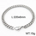 Silver stainless steel Cuban link bracelet 6mm width with lobster clasp 220mm length - Style A 6mm 220mm(KB165949-ZZ)