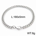 5mm silbernes Edelstahl-Cuban-Armband mit Karabinerverschluss, 180mm Länge - Stil B 5mm 180mm(KB165905-ZZ)