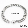 Silver stainless steel Cuban link bracelet 180x8mm with lobster clasp closure - Style B 8mm 180mm(KB165911-ZZ)