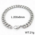Silver stainless steel Cuban chain bracelet 200x8mm with lobster clasp and 21g weight - Style B 8mm 200mm(KB165912-ZZ)