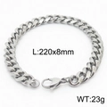 Polished silver stainless steel Cuban link bracelet, size 220x8mm with lobster clasp - Style B 8mm 220mm(KB165913-ZZ)