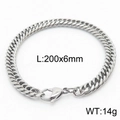 Silver stainless steel Cuban link bracelet, 6mm wide, 200mm length, weighing 14g - Style C 6mm 200mm(KB165924-ZZ)