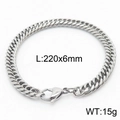 Silver finish titanium steel chain bracelet with lobster clasp, 220x6mm size for men - Style C 6mm 220mm(KB165925-ZZ)