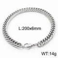 Silver Cuban link bracelet for men and women, 200mm length and 6mm width chain - Style D 6mm 200mm(KB165975-ZZ)