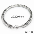 Silver stainless steel Cuban chain bracelet with lobster clasp, size 220x6mm, weight 15g - Style D 6mm 220mm(KB165976-ZZ)