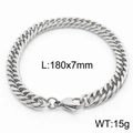 Silver stainless steel 7mm Cuban link bracelet with lobster clasp, length 180mm - Style D 7mm 180mm(KB165989-ZZ)