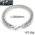 200mm silver titanium steel curb chain bracelet with lobster clasp, 8mm width - Style D 8mm 200mm(KB166156-ZZ)