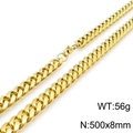 Cadena cubana de acero de titanio dorado con cierre de dragón, tamaño de 500x8mm - Cadena Cubana Redondeada Pulida Dorada (Cierre de Langosta) / 20cm