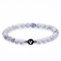 6mm white turquoise beaded bracelet with letter V charm and silver spacers - Letter V Bracelet
