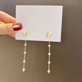 Funkelnde Zirkon-Schmetterling-Ohrringe mit Quasten und Perlen in Goldoptik - Schmetterling Quasten Stil / Gold