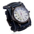 Herenhorloge in retro punkstijl met brede blauwe lederen band en klinknageldetails - Retro Blauw