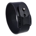 Men's vintage black wide leather bracelet with silver stud closure and textured finish - Black
